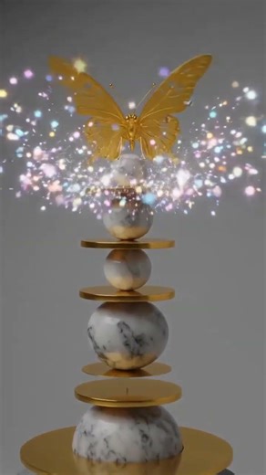 golden butterfly lands on the top and makes sparkles ✨#satisfyingvideo #3danimation #animation