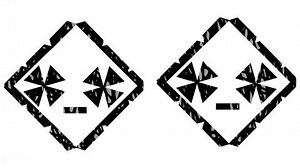 Here are two face made by geometric figures stands next to one each other