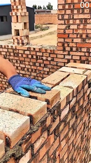 Neat bricklaying technique using precision measuring thread