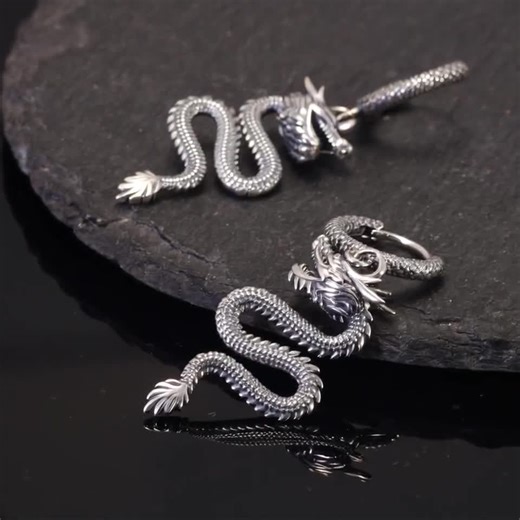 Sterling Silver Dragon Dangle Earrings • Chinese Serpent Jewelry - Etsy