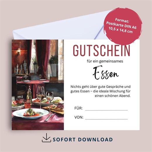 Dinner Voucher Template | Printable Restaurant Voucher | Gift Idea for Partner | Last Minute | E532 - Etsy