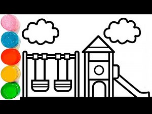 How to Draw a Playground Set with Slide and Swing Easy | Simple Slide drawing easy