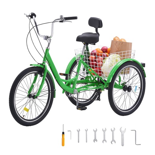 KFFKFF Adjustable Seat Unisex Adult Three-Wheel Bicycle, Green, 20"