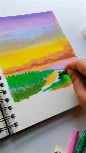 Trying Domes Oil Pastels for the First Time! Easy Landscape Scenery Painting 🌄🖍️