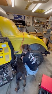 Cute helper in the shop today 🐾👑💗!#kellybuilds #traditionalcustom #hotrod #traditionalhotrod #nhra #flathead #ford #hotrodshop #antique #antiquecar #363window #coupe #323window #32ford #323window #19323window #1932 #32ford #coupe #fordcoupe #1932fordcoupe #choppedcoupe #3window #hopupmagazine #flathead #flatheadford #rust #rustremoval #metal #rottweiler @ford | Kelly.Builds