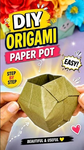 Easy Paper Box Pot Tutorial 🪴 Origami Craft Ideas