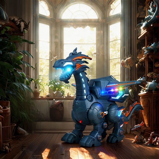 Blue Walking Dinosaur Robot with Mist Spray and LED Lights – Interactive STEM Toy for Kids Ages 3–12, Great Gift for Birthdays and Parties