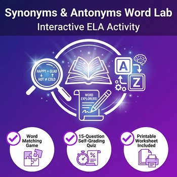Synonyms & Antonyms Word Lab - Interactive Digital ELA Activity