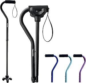 Adjustable Cane for Men & Women - Lightweight & Sturdy Offset Walking Stick - w/Additional Big Tip - Mobility Aid for Elderly, Seniors & Handicap