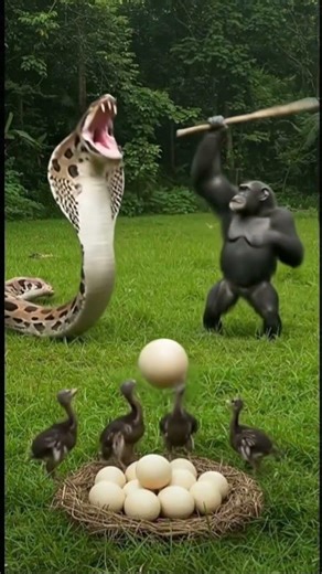 Chimpanzee vs Giant Snake: Heroic Egg Rescue! 🦍💥🐍 #WildLife #DiscoveryAfricaAnimal #AnimalRescue