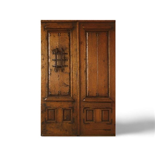 Handcrafted Rustic Cedar Double Doors, Antique Replica Exterior Entryway, Custom Size Forge Iron Details
