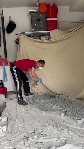Mike painting the cast aluminum patio furniture (June 5, 2022)