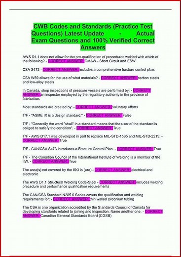 Cwb Codes And Standards Practice Test Questions Latest Updat video
