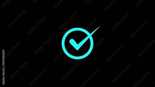 Blue check mark animation approval success confirmation. Blue tick mark verified status correct action. Check sign approval success right symbol animation.