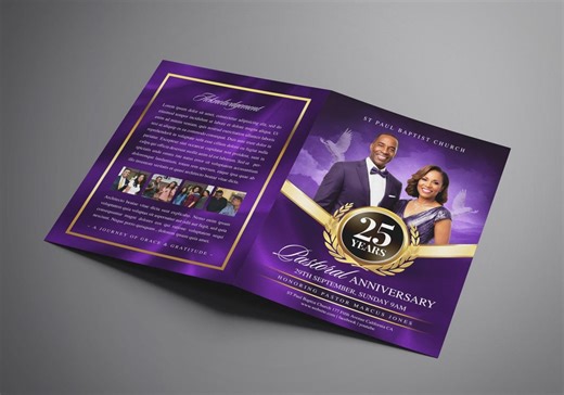 Church Anniversary Program | Pastor Appreciation Program | Pastoral Anniversary Event | Purple & Gold | DIY Canva Church Program Template - Etsy