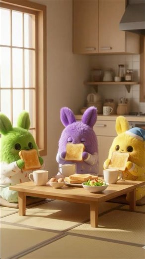 Cute animals eating toast together