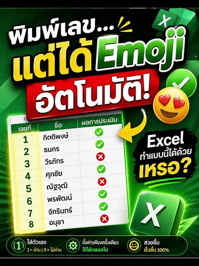 ให้ Excel แสดงอิโมจิ ✓/✗ อัตโนมัติด้วยตัวเลข