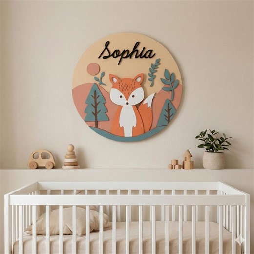 Custom 3D Fox Nursery Name Sign - Personalized Wooden Baby Wall Decor, Woodland Animal Nursery Sign, Wood Name Plaque, Nursery Art - Etsy