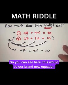 18K views · 171 reactions | Math Riddle Allan bought 4 bags and 3 wallets for a total of $30. If he bought 2 bags and 1 wallet, he will spend $10. How much does each wallet cost? | Philippine Review Center | Facebook