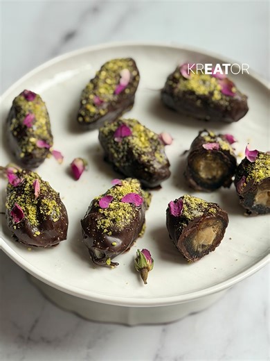 Deep, nutty flavors wrapped in a delicate chocolate shell—this small dessert feels thoughtful, textured, and just sweet enough. 🍫🍯 Need a dessert that comes together quickly but doesn't feel rushed? Soft dates are filled with creamy tahini and honey, coated in gently melted chocolate from LG NeoChef™, then finished with pistachio and rose. A short rest in the LG refrigerator helps everything set with a clean bite. ⠀ Quick method: 1. Fill dates with tahini and honey, then chill briefly. 2. Melt