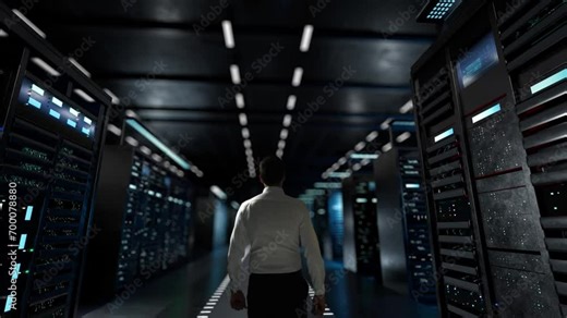 Cloud-Native Platforms. IT Administrator Activating Modern Data Center Server with Hologram.