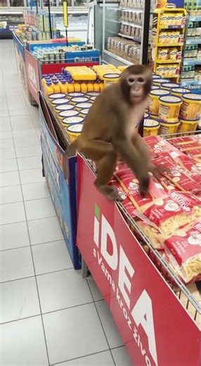 Monkeys Stealing Food in a Supermarket! 🐒🍌 | Funny Animal Moment #Shorts