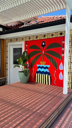 Our home mural! Fun to have a vision and very little plan. It stretched across two weeks and feels outside of ourselves which is always the dream. Elsie is still wearing remnants of it and we’re waiting for the wet soccer ball marks to appear. A lived in wall. #anyabrock | Anya Brock Artist