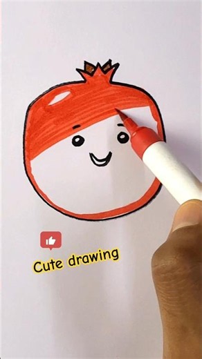 Cute funny Pomegranate drawing easy for kids and toddler #shorts #shortvideo #yt #drawing #kidsart