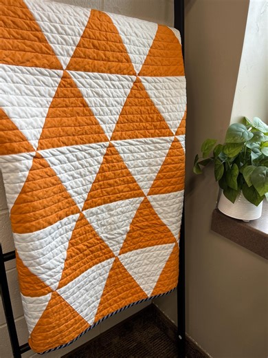 Modern Triangle Baby Quilt – Orange, White, and Navy - Etsy