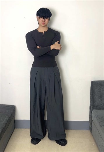 if it’s gray, i’m wearing it. @Conceit #pleatedtrousers #henley #outfitideas #tiktokfashion #ootd