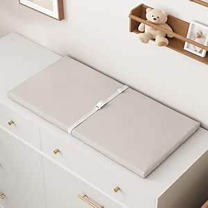 YACODAVO Wipeable Baby Changing Pad for Dresser and Table, Cozy Diaper Changing Pad with Waterproof & Wipe-Clean Leather Cover, Standard Size (31.5" L x 15.8" W), Off-White