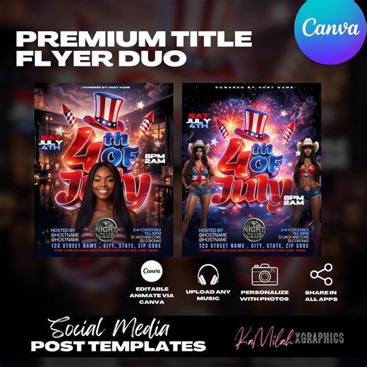 4th of July Independence Day Celebration Flyer Template (editable Canva) - Etsy