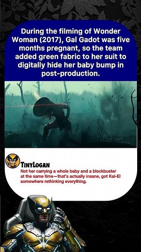 During the filming of Wonder Woman (2017), Gal Gadot was five months pregnant, so the