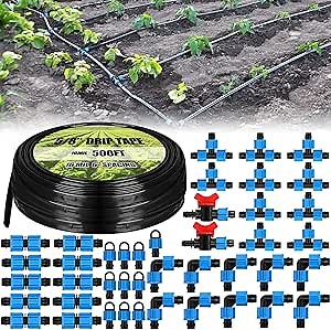 Tondiamo 500 ft 5/8 Inch Drip Tape Irrigation Tubing Kit 16 Mil 6" Spacing Hose Garden Landscape Irrigation System Automatic Equipment for Farms