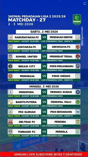 Jadwal Liga 2 2026 Pekan 27 - PSS Sleman vs PSIS Semarang #liga2 #pegadaianchampionship