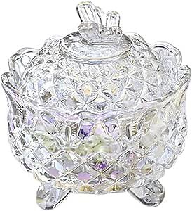 Crystal Sugar Bowl with Butterfly lid, Royal Vintage Candy Dish Footed, Decorative Glass Jar Jewelry Box for Office Bathroom Wedding/Party, Women/Girls/Mothers Day Gifts, 10oz, Dazzling Colors
