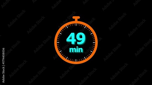 Animation video timer icon with 49 min. timer 49 minutes countdown icon. motion graphic arrow Clock 49 minute icon, white background 4k video animation.