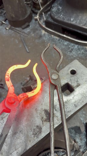 Time to retire these tongs. ( or more likely repurposed) These against the popular opinions are what I forge most billets under the powerhammer with . On the left are the new replacements. #blacksmithtools # #frontstepforge #Tongs #pliers #redhot