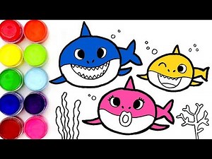 Baby Shark Family Coloring pages and Drawing for kids toddlers | Learn colors