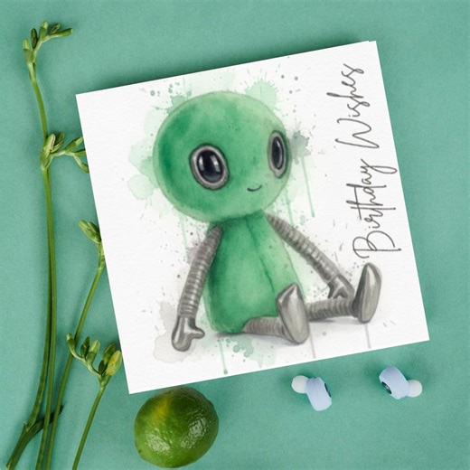 Birthday Alien Jellycat Inspired Watercolour Birthday Card Square Matt - Etsy