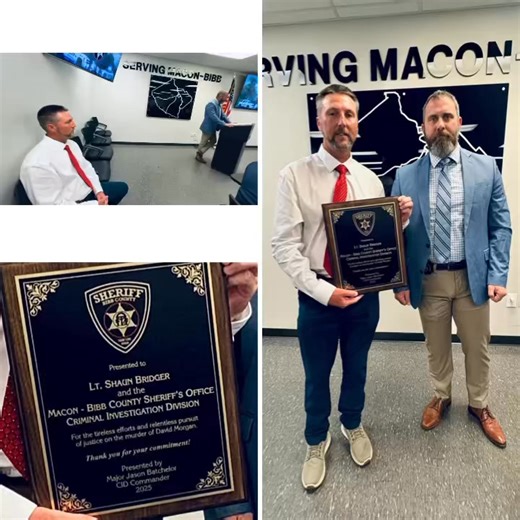 Bibb County Sheriff's Office Major Jason Batchelor recognizes Lieutenant Shawn Bridger for his unwavering dedication and outstanding investigative work. Major Batchelor says, “through perseverance, sharp investigative instincts, and a deep commitment to justice, Lt. Bridger successfully brought resolution to the cold case murder of David Morgan—a case that has weighed heavily on this community for years. His determination not only brought a suspect to justice, but more importantly, delivered lon