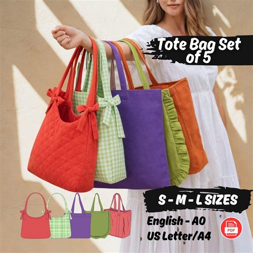 Tote Bag Sewing Pattern Bundle of 5 Slouchy Bow Boho Bag PDF Digital Tutorial - Etsy
