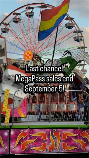 ⏳ TIME’S RUNNING OUT! The MegaPass is your golden ticket to unlimited rides fair admission for $40. But it’s only on sale through Sept 5! 🎟️🎡 If you’re planning to ride, this is the deal. Don’t wait. Don’t miss out. 🎟️ Buy yours now on the New Mexico State Fair website. 🛑 Only available through the official vendor, eTix. We cannot guarantee the validity of tickets purchased from third-party vendors. | EXPO NM Home of the New Mexico State Fair