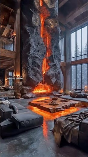 This epic stone fireplace looks absolutely stunning! 🤯👏#interiordesign #homedesign #rustic
