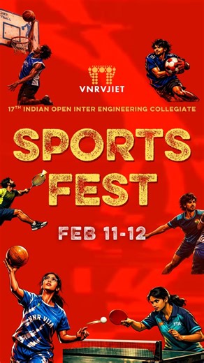 VNR Vignana Jyothi Institute of Engineering & Technology on Instagram: "The stage is set for passion, power, and performance. 17th Indian Open Inter Engineering Collegiate Sports Fest. 🗓 11th & 12th February 2026 📍 VNR Vignana Jyothi Institute of Engineering & Technology #vnrvjiethyd #vnrvjietsports #sportsfest"
