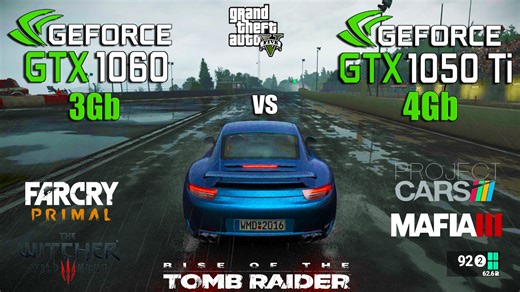GTX 1060 3GB vs GTX 1050 Ti 4GB test in 6 games (i5 6600K)