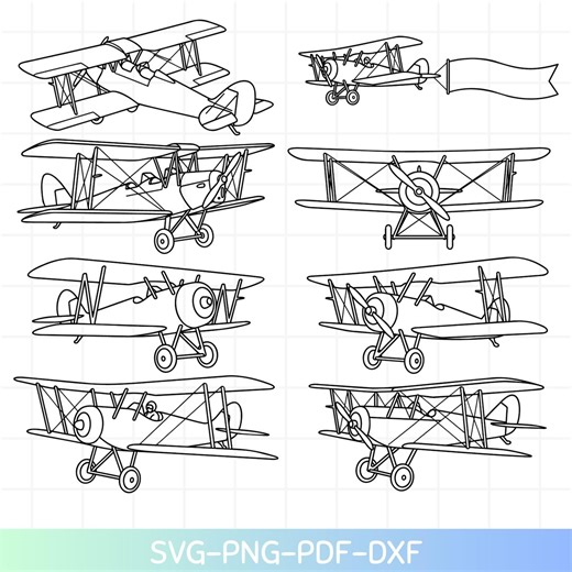 Vintage Biplane SVG | Retro Airplane Line Art Clipart (digital Download) - Etsy