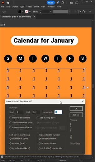 Adobe Illustrator Tutorials | Scripts (Make Numbers Sequence)