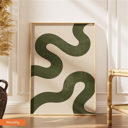 Mid Century Modern Wall Art, Olive Green Abstract Print, Warm Beige Minimalist Decor, Boho Scandinavian Digital Download - Etsy