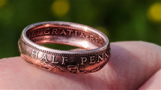 Make a ring out of British halfpenny copper coin